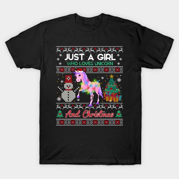 Just a girl who loves Unicorn and christmas T-Shirt by TeeAaron